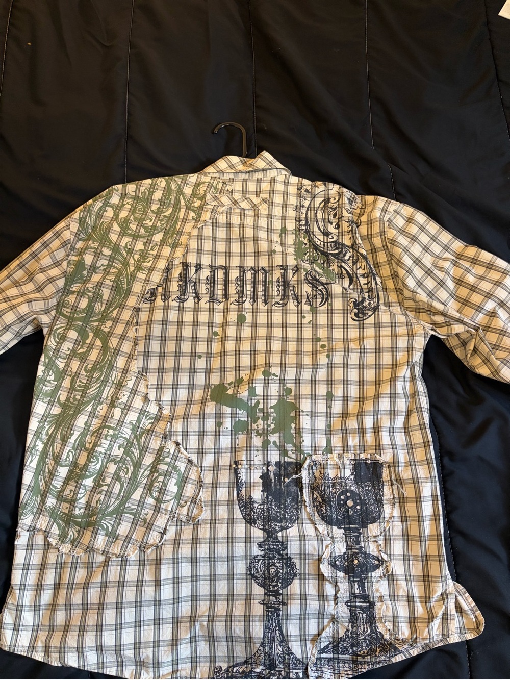 Akademiks Cream and Black Plaid Button-Down Shirt with Embroidered Logo